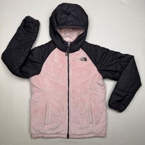 The North Face Girls Reversible Fleece Jacket Pink Gray Size M 10/12